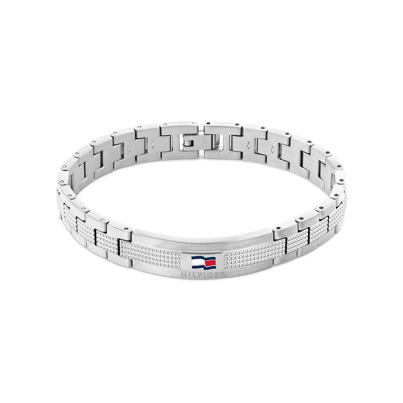 Tommy Hilfiger Armband aus Edelstahl mit Tommy Hilfiger Flagge und Nietenmuster.