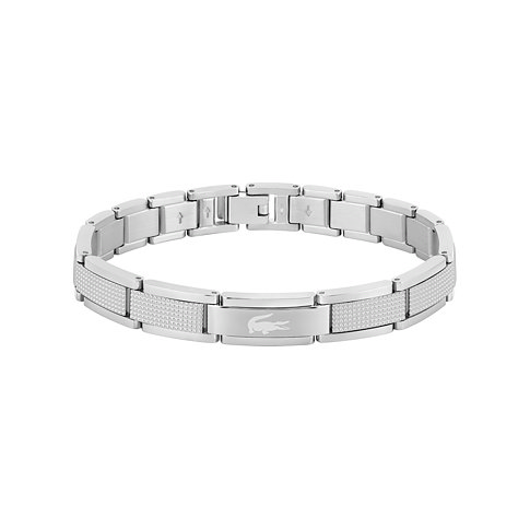 Lacoste Armband aus Edelstahl, bestehend aus mattierten und glänzenden Gliedern, mit Krokodil-Logo