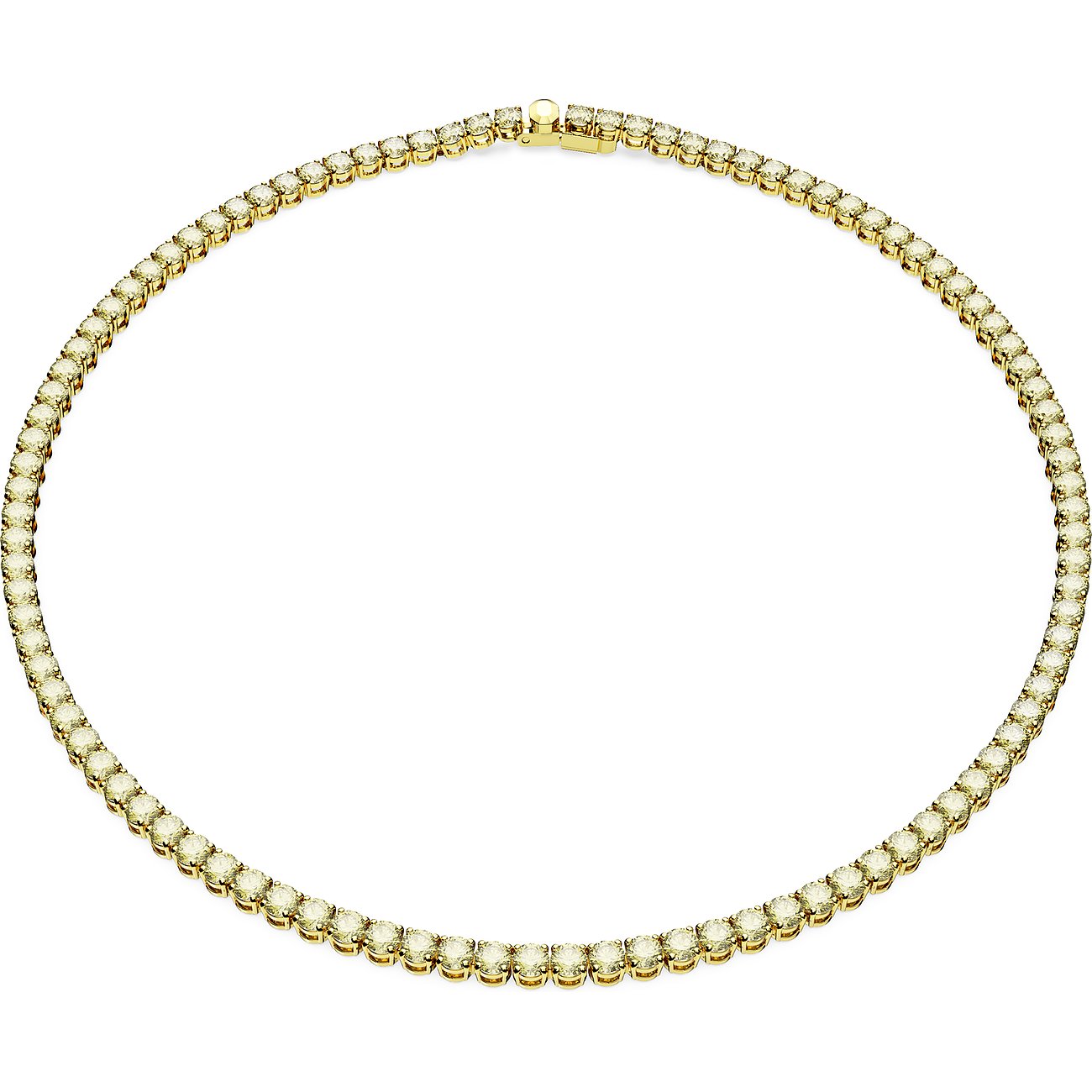 Swarovski Halsschmuck aus Metall mit vielen gleichen Swarovski Kristallen in runder Form, freigestellt.