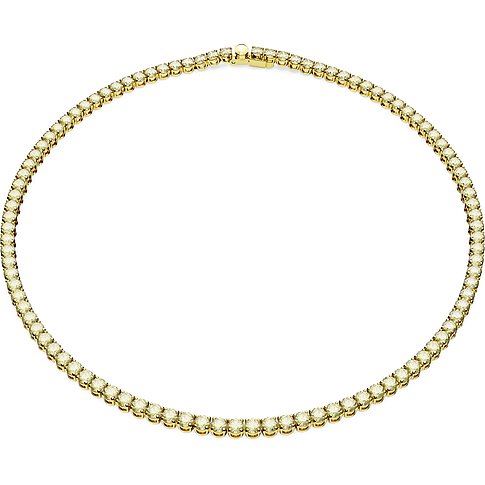 Swarovski Halsschmuck aus Metall mit vielen gleichen Swarovski Kristallen in runder Form, freigestellt.