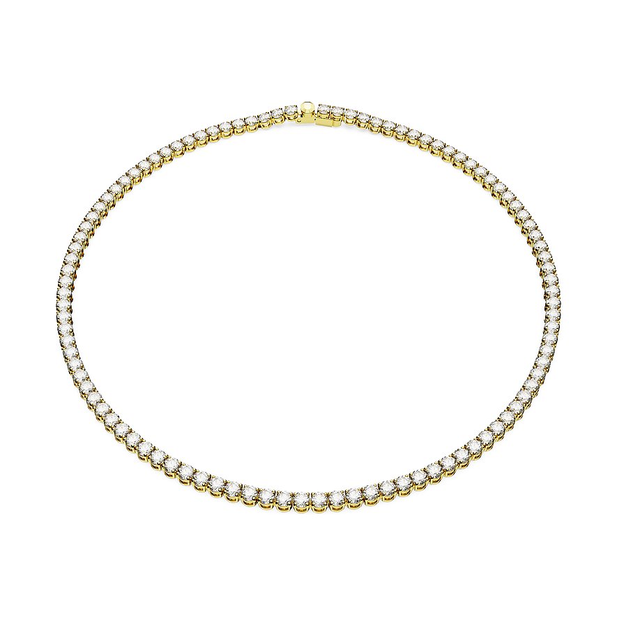 Swarovski Halskette aus goldfarbenem Metall mit einer Reihe runder, klarer Swarovski Kristalle.