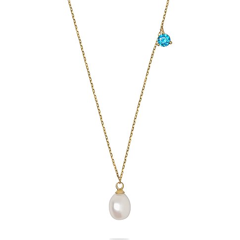 FAVS halskæde af 375 gult guld med zirkonia og kulturperle.