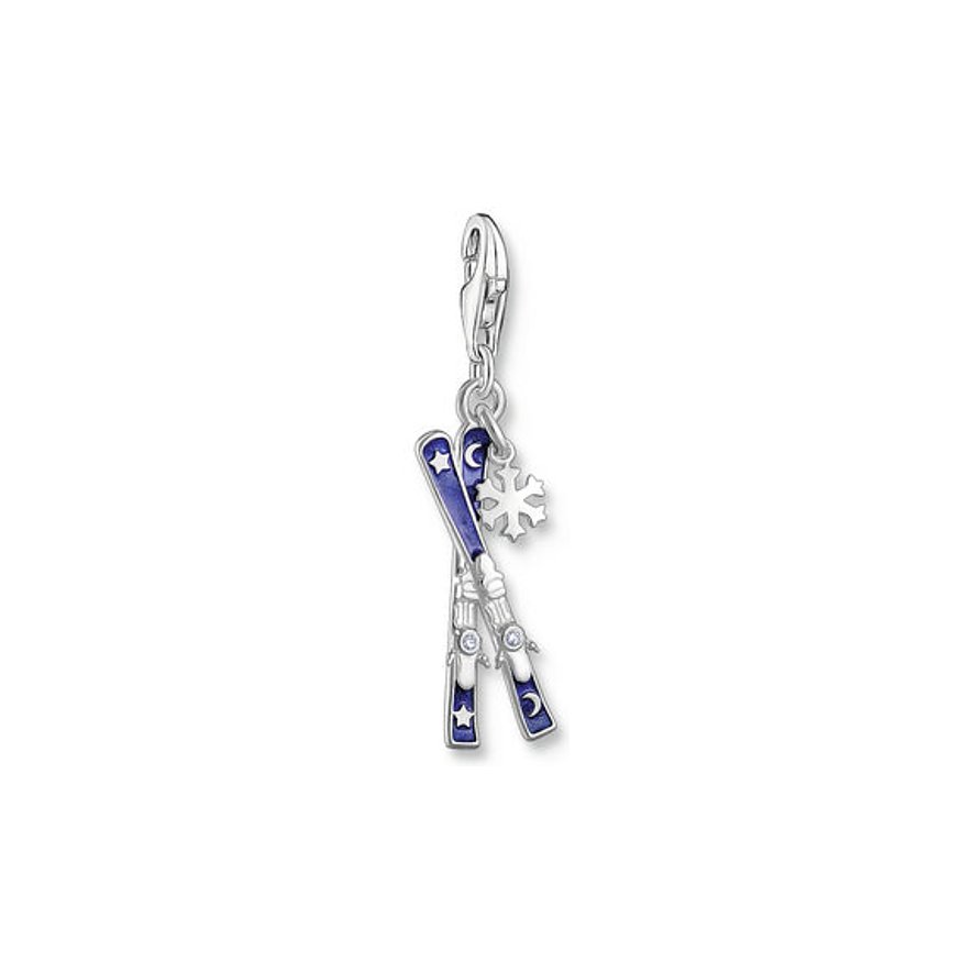 THOMAS SABO Ciondolo Sci Con Fiocco Di Neve In Argento 925 E Smalto Blu, Per Bracciali Charm Club