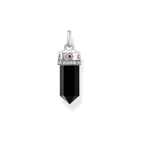 Thomas Sabo hängsmycke i 925 sterling silver med spetsig onyxfärgad sten och motiv av måne, sol och stjärnor.