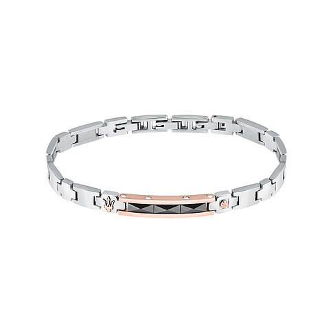 Maserati Armband aus Edelstahl und Keramik mit markanten Gliedern und roséfarbenen Akzenten.