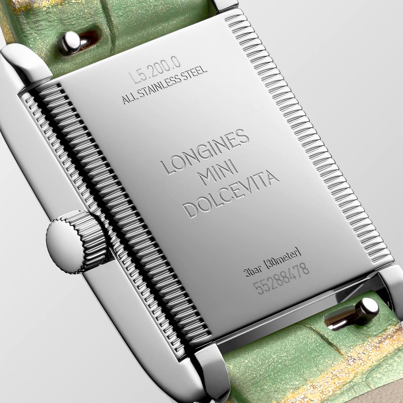 Longines Damenuhr aus Edelstahl mit Diamanten, rechteckiges Gehäuse.