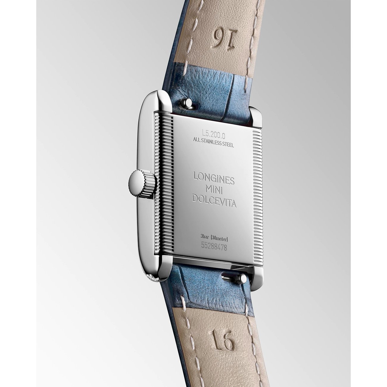 Longines Damenuhr aus Edelstahl, rechteckiges Gehäuse, mit Diamanten.