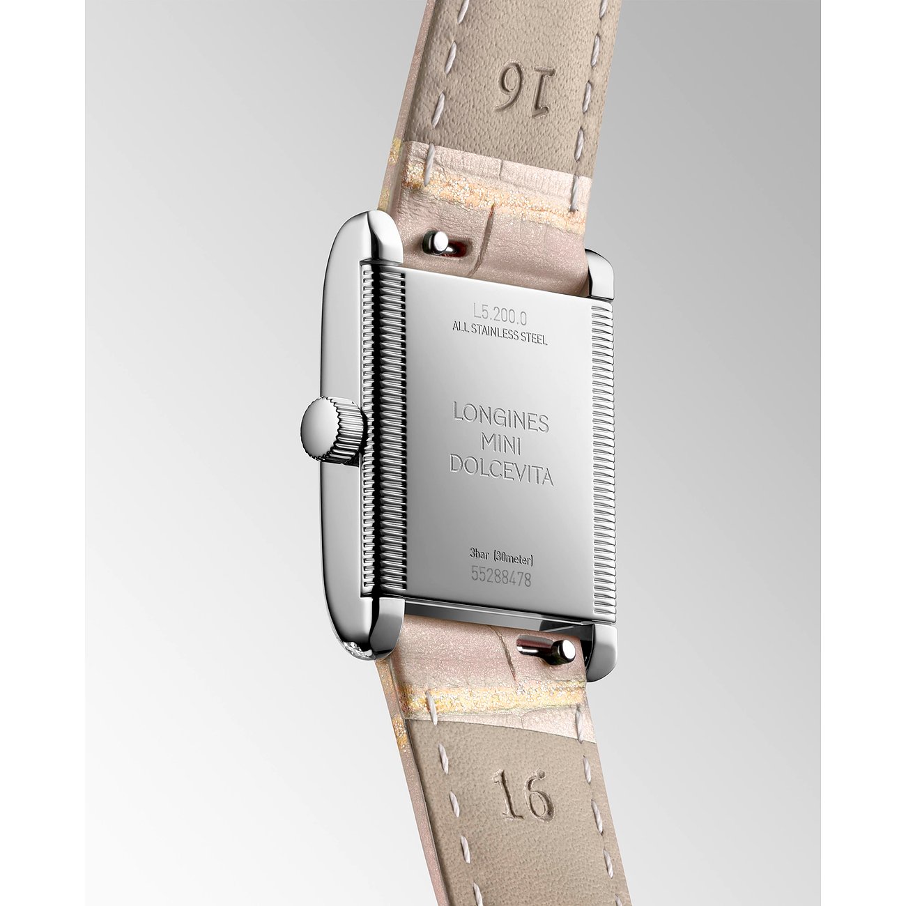 Longines Damenuhr aus Edelstahl, mit Diamanten, rechteckiges Gehäuse.