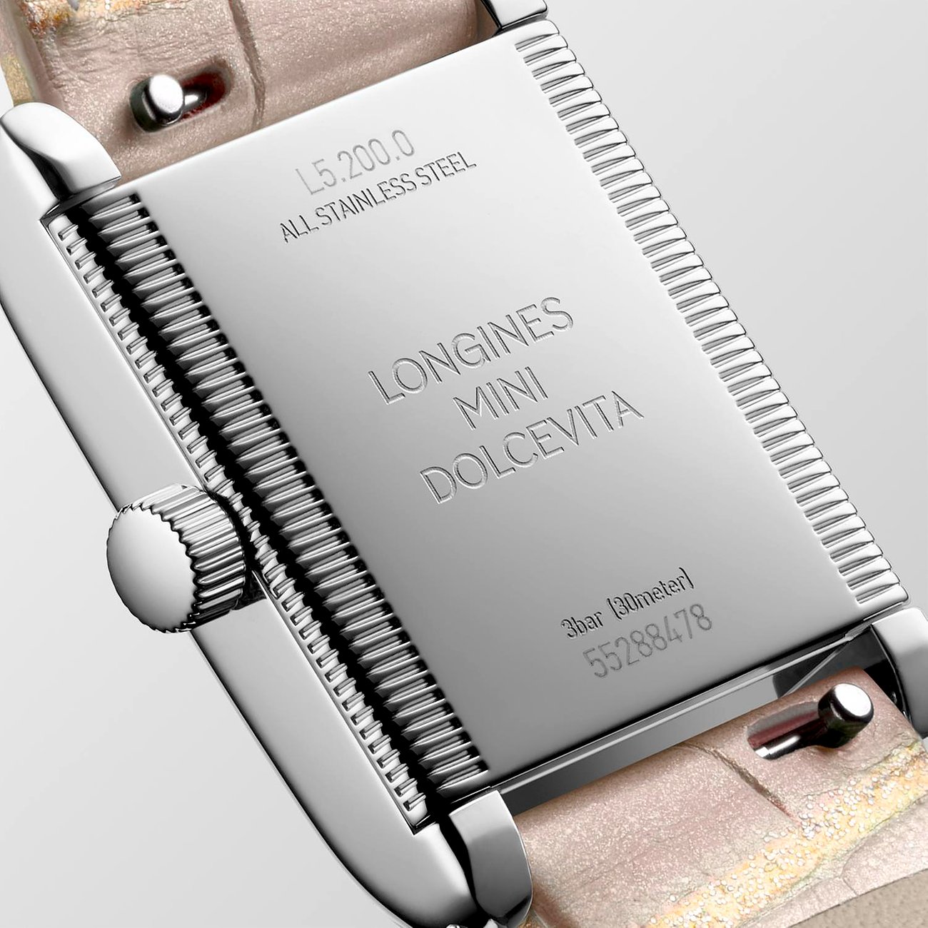 Longines Damenuhr aus Edelstahl mit Diamanten, rechteckiges Gehäuse.