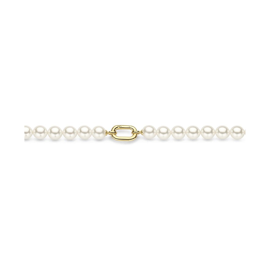 Ti Sento - Milano halsketting van 925 zilver, een parelketting met een langwerpig, goudkleurig kettingschakel in het midden.
