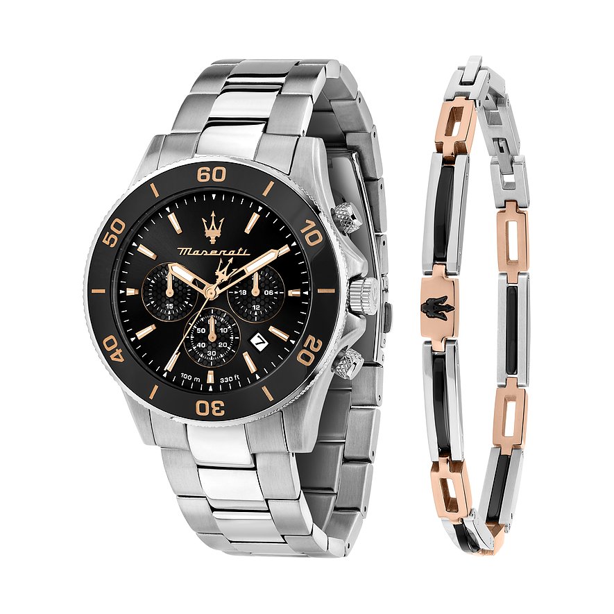 Maserati Uhren-Set Competizione R8873600001, Herren, Edelstahl, Edelstahl, Armband: Metall, Quarz, analog