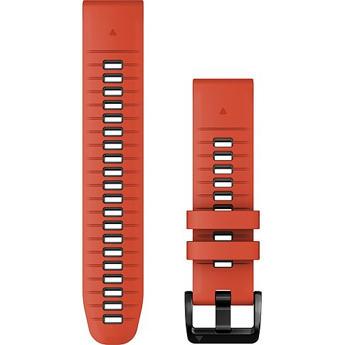 Garmin Armband aus Silikon, orange, mit schwarzer Dornschließe.