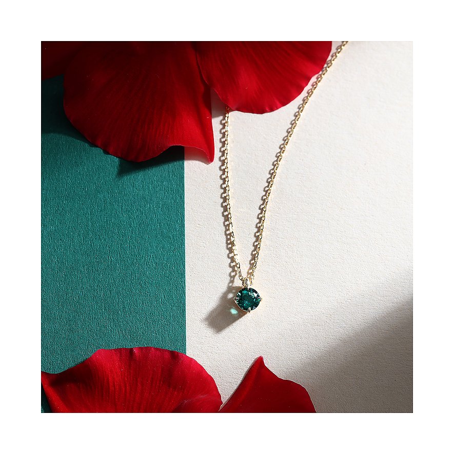 Live Diamond Halskette aus 375 Gelbgold mit Smaragd.