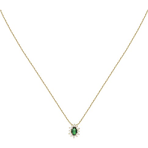 Live Diamond Halsschmuck aus 375 Gelbgold mit Smaragd und weißen Steinen.