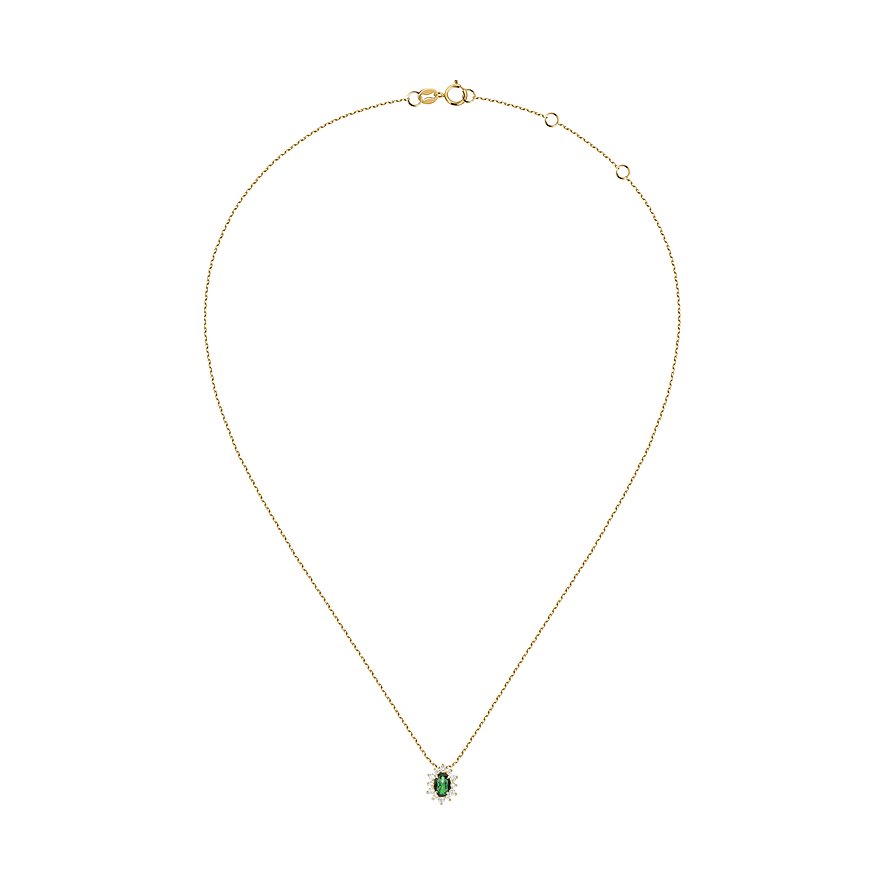 Live Diamond Halsschmuck aus 375 Gelbgold mit Smaragd und weißen Steinen.