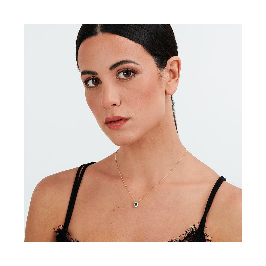 Live Diamond Halsschmuck aus 375 Gelbgold mit Smaragd und weißen Steinen.