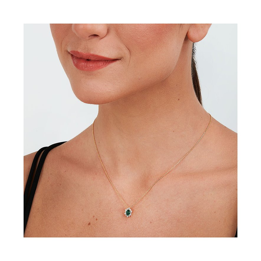 Live Diamond Halsschmuck aus 375 Gelbgold mit Smaragd und weißen Steinen.