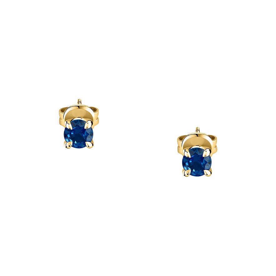 Live Diamond Ohrringe aus 375 Gelbgold mit blauen Saphiren.