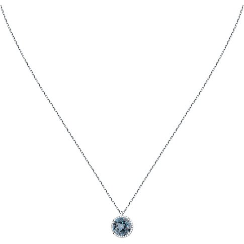 CHRIST Halsschmuck aus 585 Weißgold mit blauem Topas und weißen Steinen.