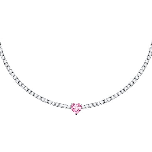 Chiara Ferragni Halskette aus Messing mit Zirkonia und rosa Herzstein.