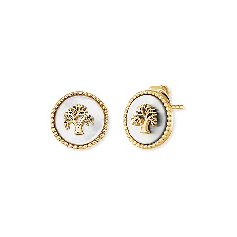 Engelsrufer Ohrstecker aus 925er Silber, mit Baum-Motiv und Perlenrand.