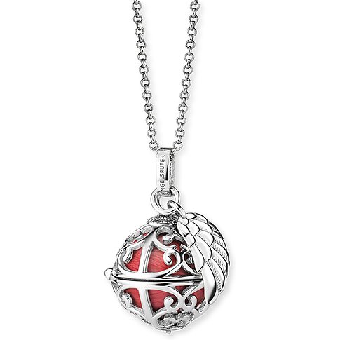 Engelsrufer Kette aus 925er Silber mit rotem Stein und Flügel-Anhänger.