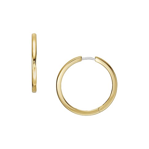 Fossil Ohrringe aus Edelstahl, goldfarben, schlichte Creolen.