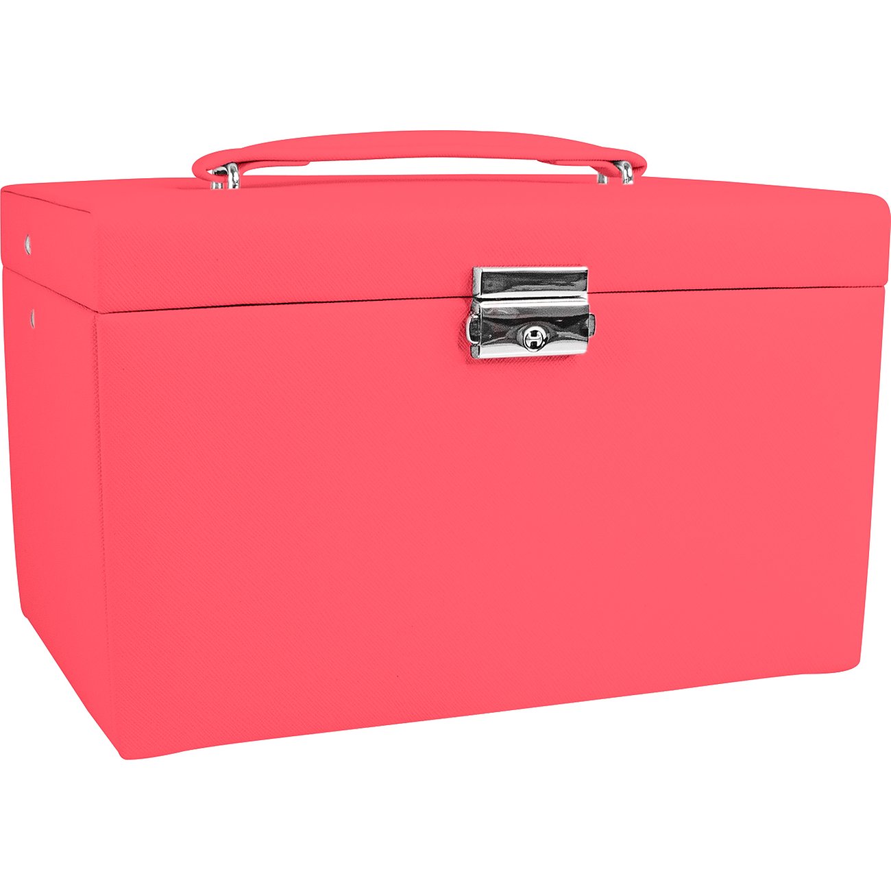 Friedrich23 Schmuckkasten aus Feinsynthetik, Koralle, mit silberfarbenem Verschluss.