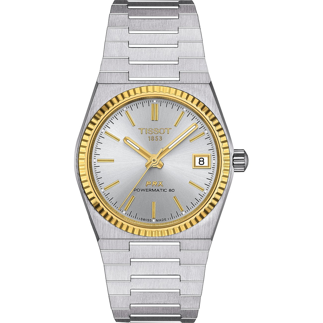 Tissot Damenuhr PRX Powermatic 80 Stahl \u0026 18K Goldlünette T9312074103101