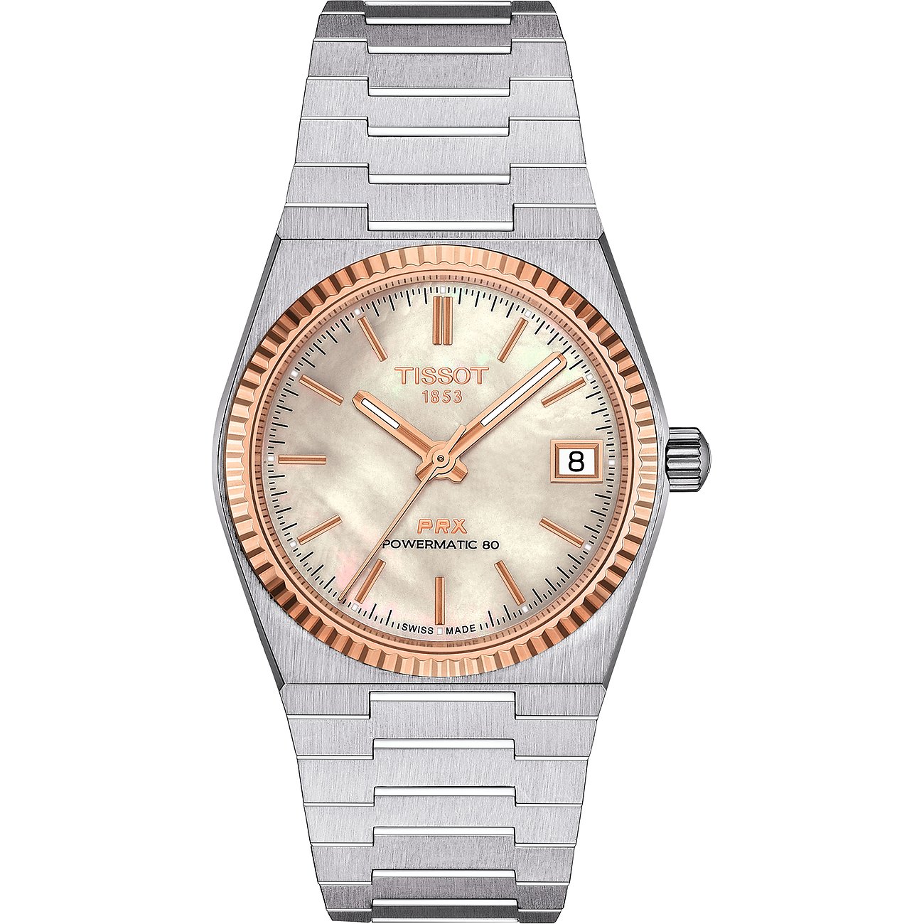 Tissot Damenuhr PRX Powermatic 80 Stahl \u0026 18K Goldlünette T9312074111100