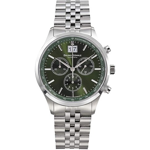 Bruno Söhnle Herrenuhr mit Edelstahlgehäuse, grünem Zifferblatt und Chronograph.