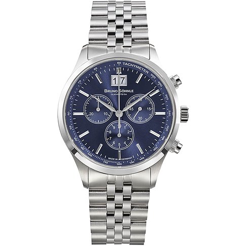 Bruno Söhnle Herrenuhr mit Edelstahlgehäuse, blauem Zifferblatt und Chronographenanzeige.