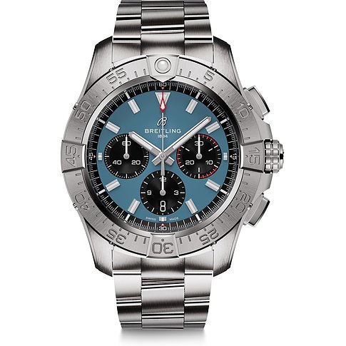 Breitling Herrenuhr aus Edelstahl, blaues Zifferblatt, analog, Chronograph.