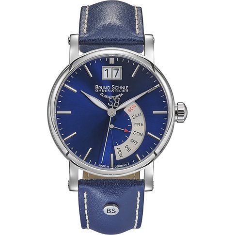 Bruno Söhnle Herrenuhr mit Edelstahlgehäuse, blauem Zifferblatt und Datumsanzeige.