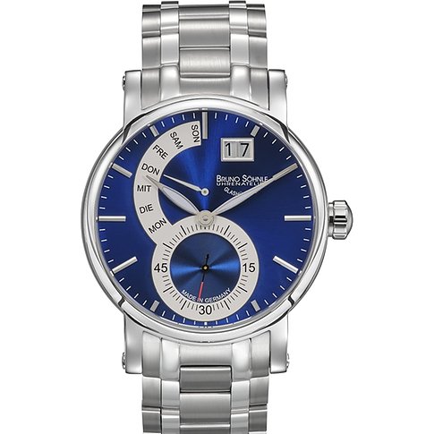 Bruno Söhnle Herrenuhr mit Edelstahlgehäuse, blauem Zifferblatt und Datumsanzeige.