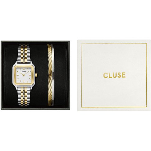 Cluse Damenuhr mit Edelstahlgehäuse, bicolor, analog, mit schlangenförmigem Armband.