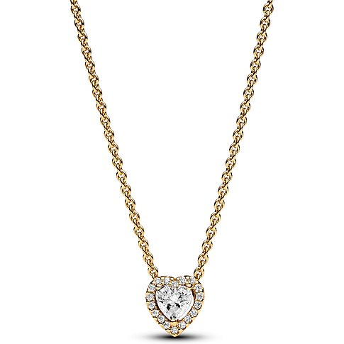 Pandora Halskette aus goldfarbenem Metall mit Herz-Anhänger und Zirkonia.