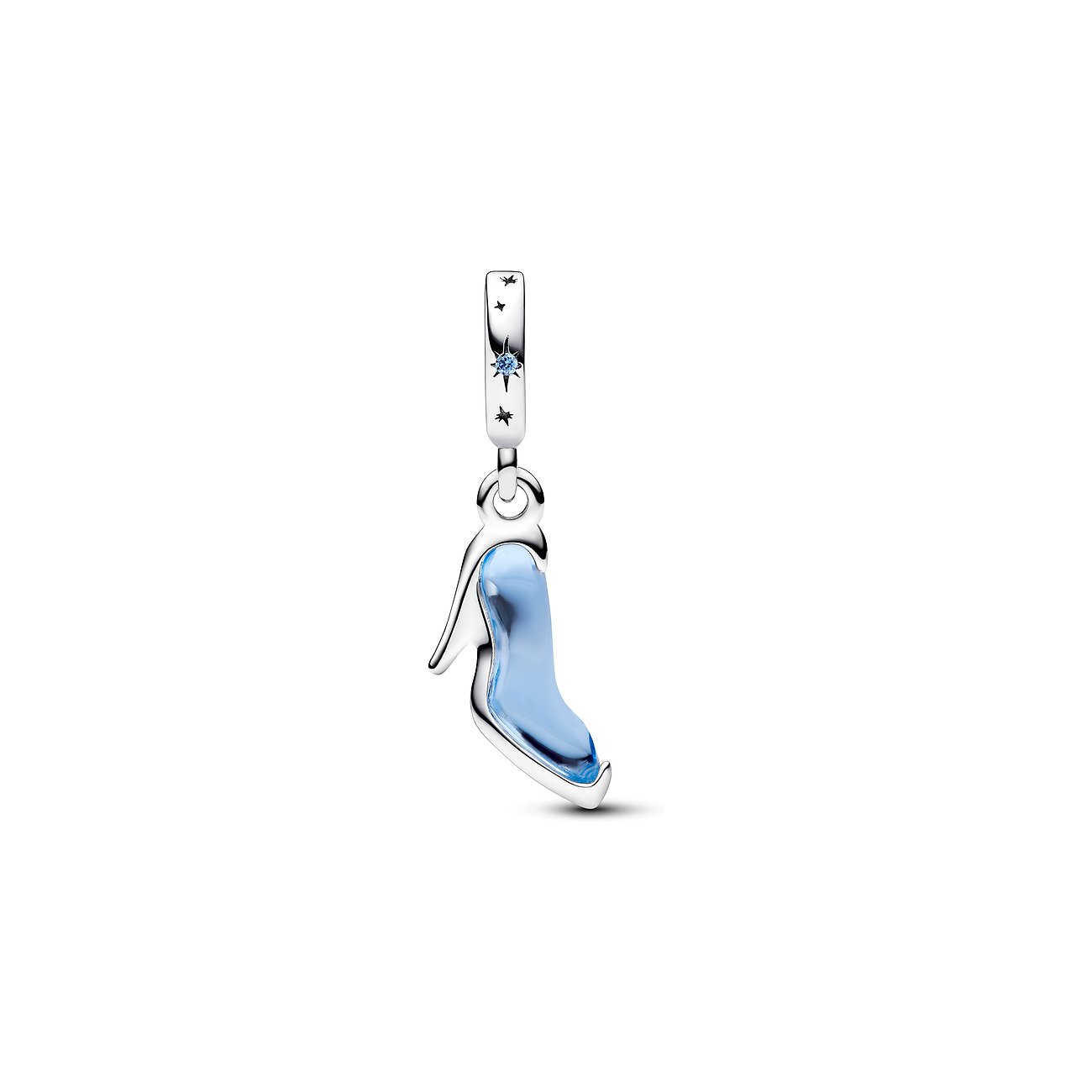 Pandora Anhänger aus 925er Silber mit blauem Glas und Sternen.