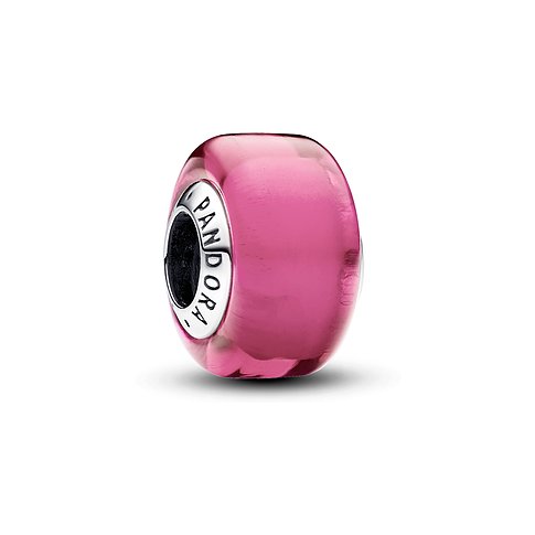 Pandora Anhänger aus 925er Silber und Glas, pinkfarben.