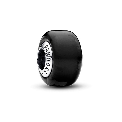 Pandora Bead aus 925er Silber und schwarzem Glas.