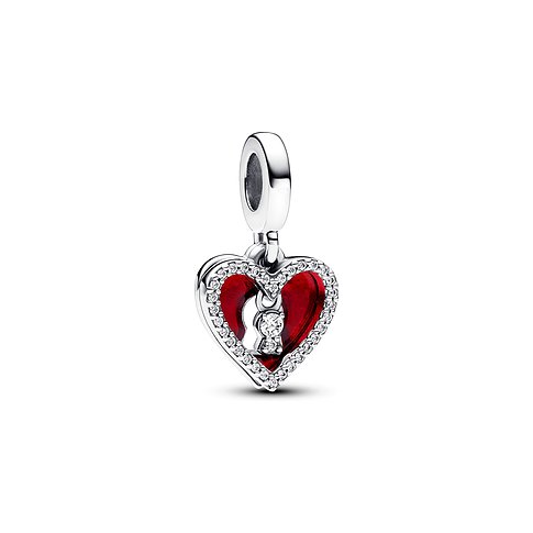Pandora Anhängeschmuck aus 925er Silber mit roten Steinen und Zirkonia.