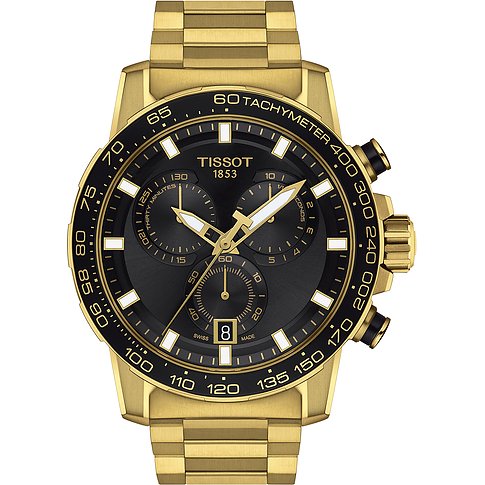 Tissot Herrenuhr mit Edelstahlgehäuse, analog und mit Chronograph.