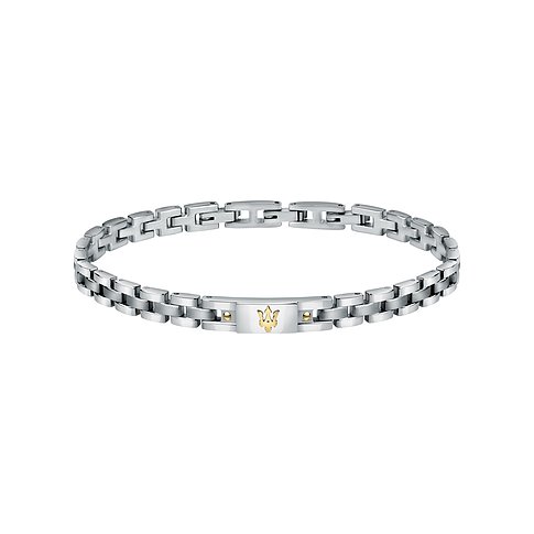 Maserati Armband aus Edelstahl mit goldfarbenem Logo.