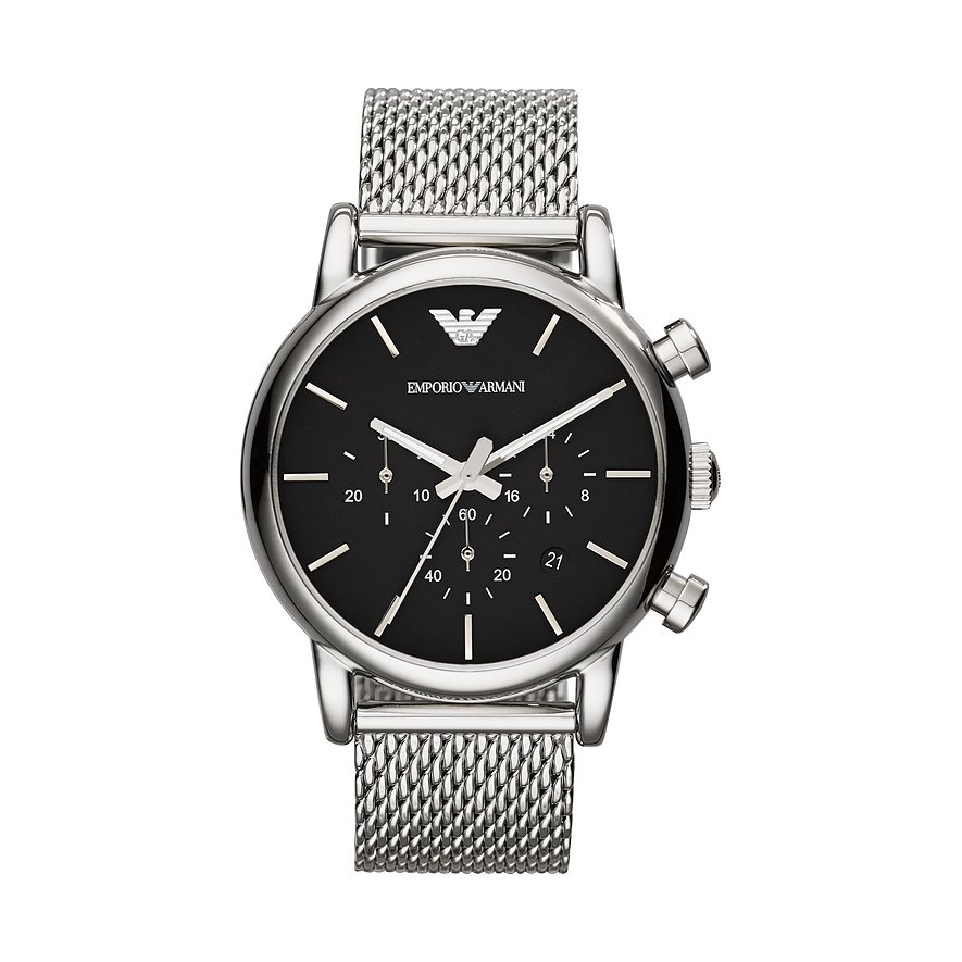 2. Chance - Emporio Armani Chronograph, Herren, Edelstahl, Armband: Edelstahl, Quarz, analog