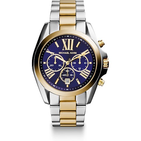 Michael Kors Damenuhr mit Edelstahlgehäuse, bicolor, blaues Zifferblatt, analog.