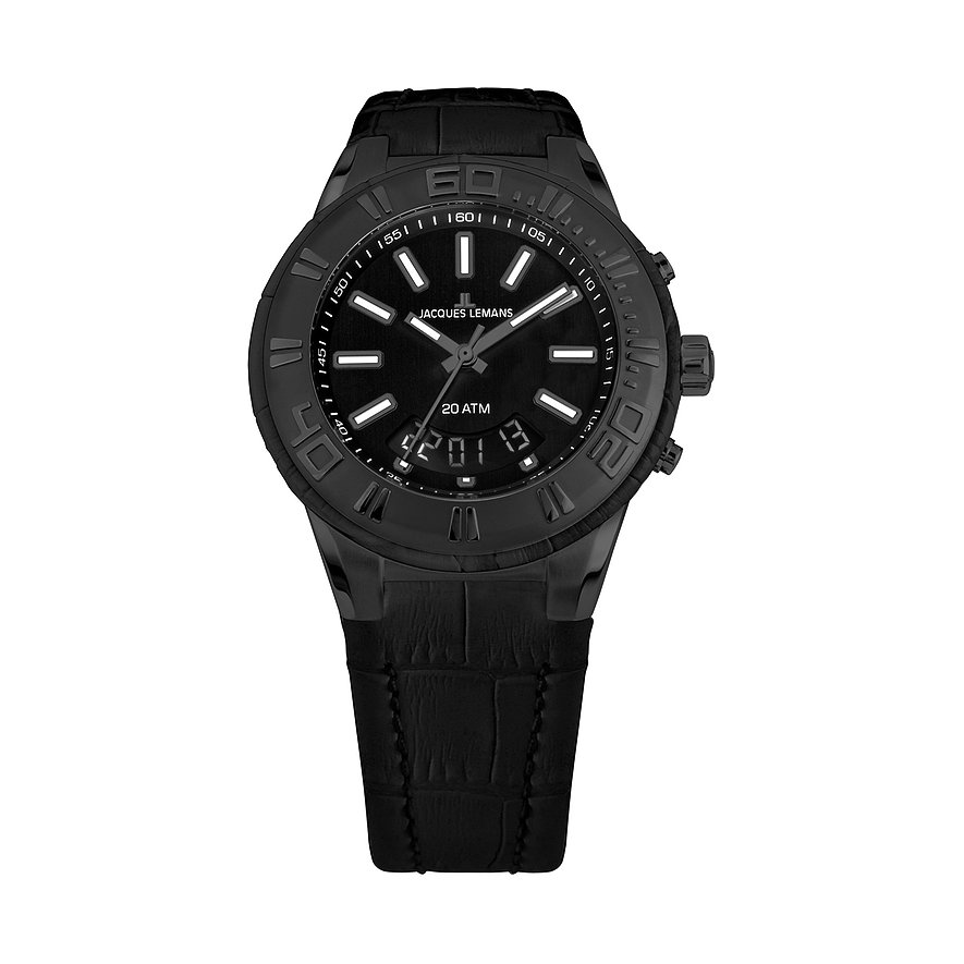 2. Chance - Jacques Lemans Herrenuhr, Herren, Edelstahl, Armband: Leder, Quarz, analog