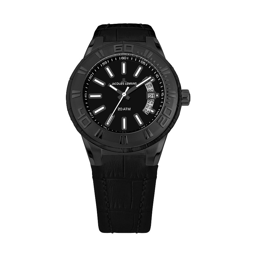 2. Chance - Jacques Lemans Herrenuhr, Herren, Edelstahl, Armband: Leder, Quarz, analog