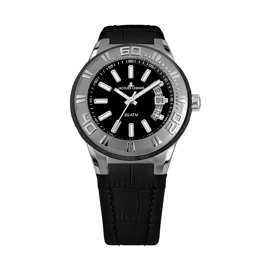 2. Chance - Jacques Lemans Herrenuhr, Herren, Edelstahl, Armband: Leder, Quarz, analog