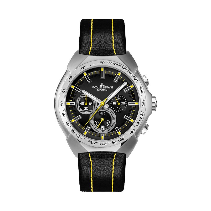 2. Chance - Jacques Lemans Chronograph, Herren, Edelstahl, Armband: Leder, Quarz, analog