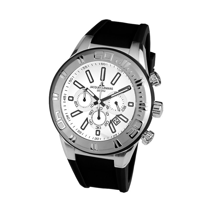 2. Chance - Jacques Lemans Chronograph, Herren, Edelstahl, Armband: Silikon, Quarz, analog